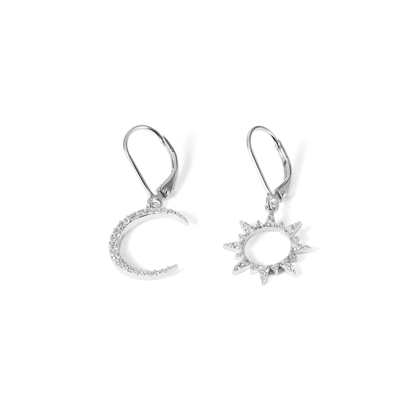 Wholesale popular 18K gold plated 925 Sterling Silver Zircon Sun and Moon Stud Earrings