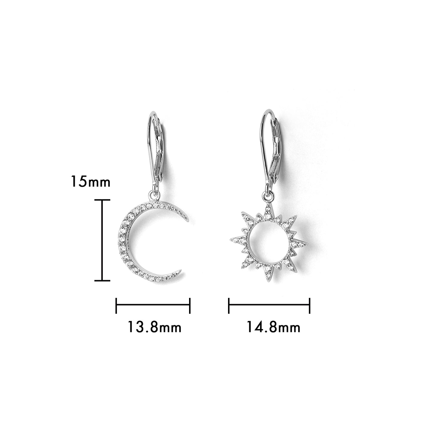 Wholesale popular 18K gold plated 925 Sterling Silver Zircon Sun and Moon Stud Earrings