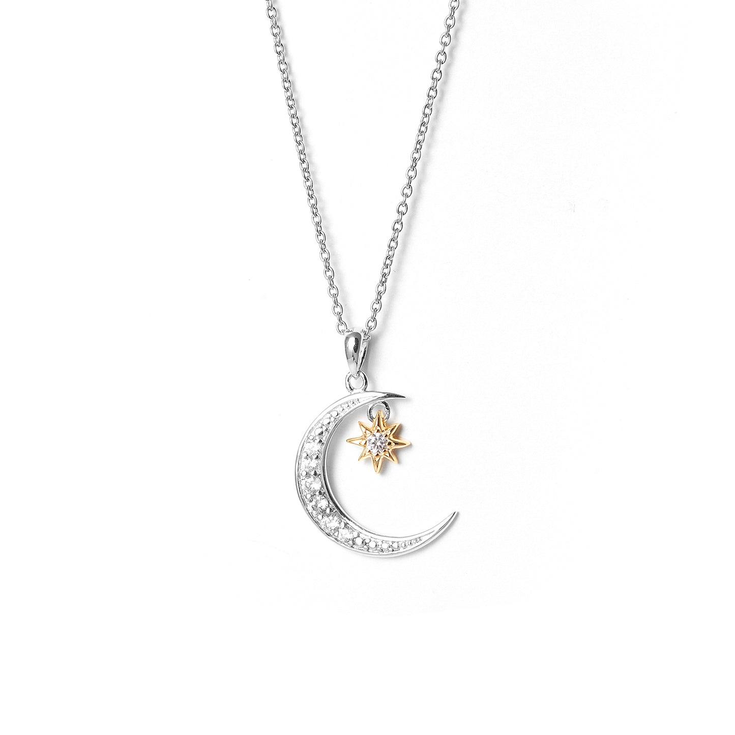 Custom High Quality 925 Silver Star and Moon Necklace pendant for Women