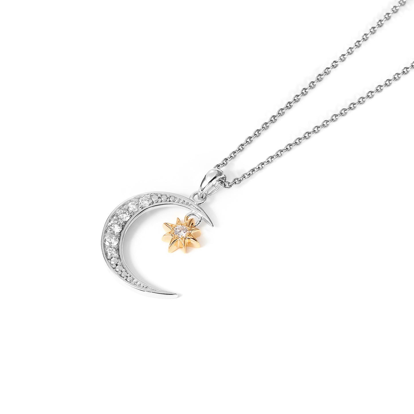 Custom High Quality 925 Silver Star and Moon Necklace pendant for Women