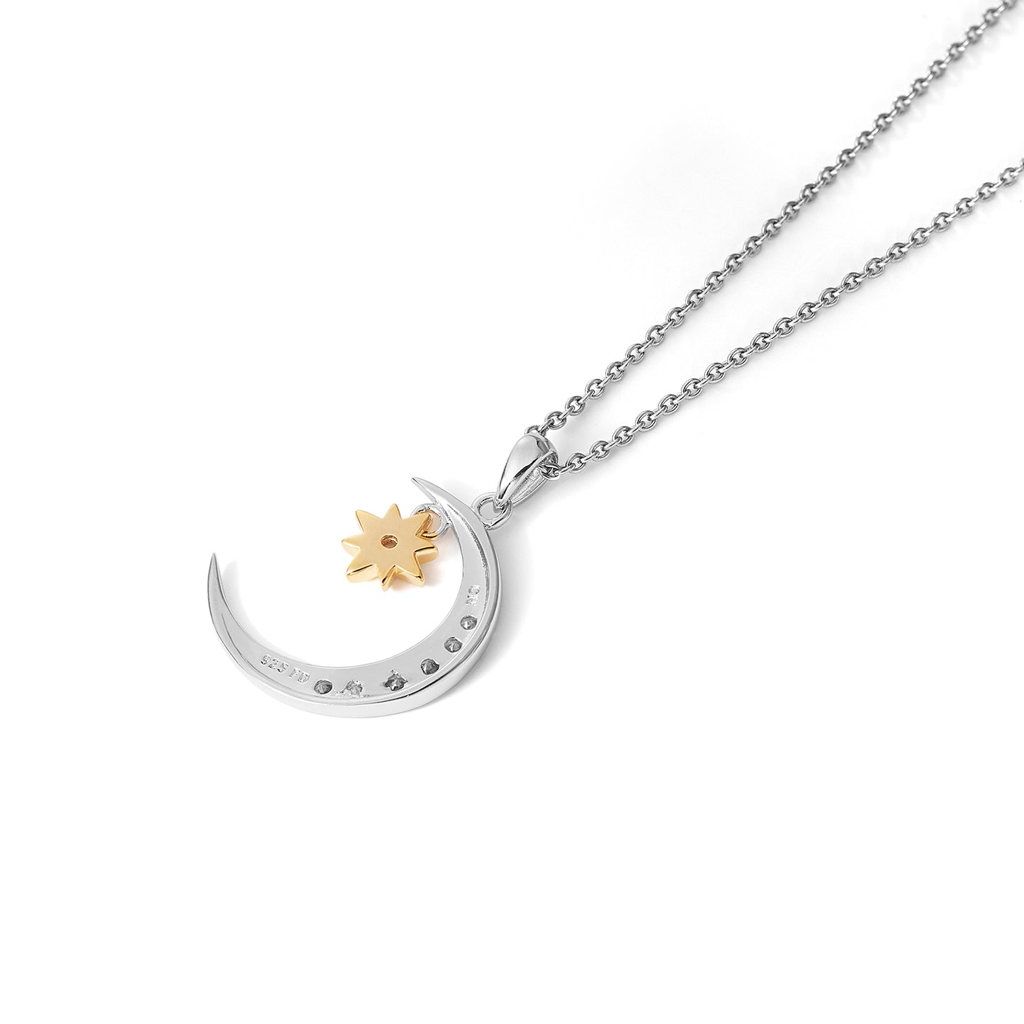 Custom High Quality 925 Silver Star and Moon Necklace pendant for Women