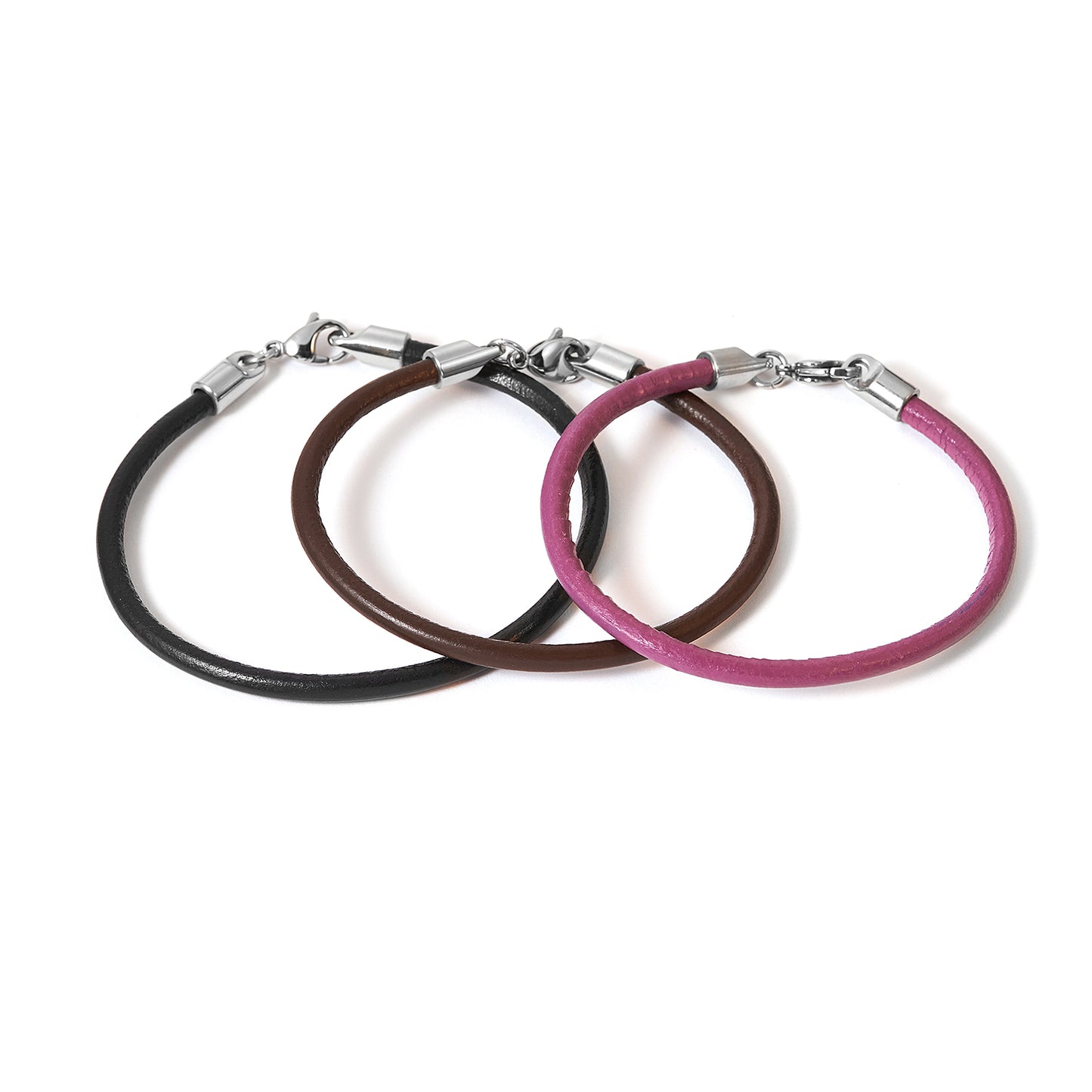 Unisex Black Purple Brown leather Bracelet Accessories stainless steel Connectors