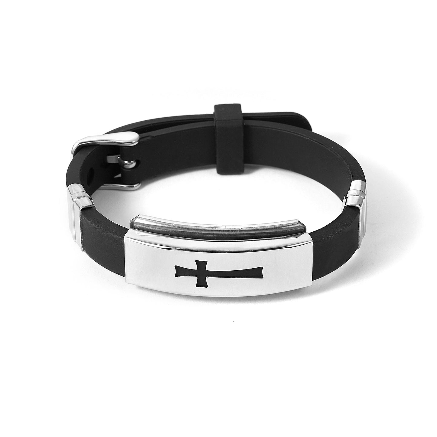 Stainless Steel Silicon Wristband Cross Unisex Bracelet
