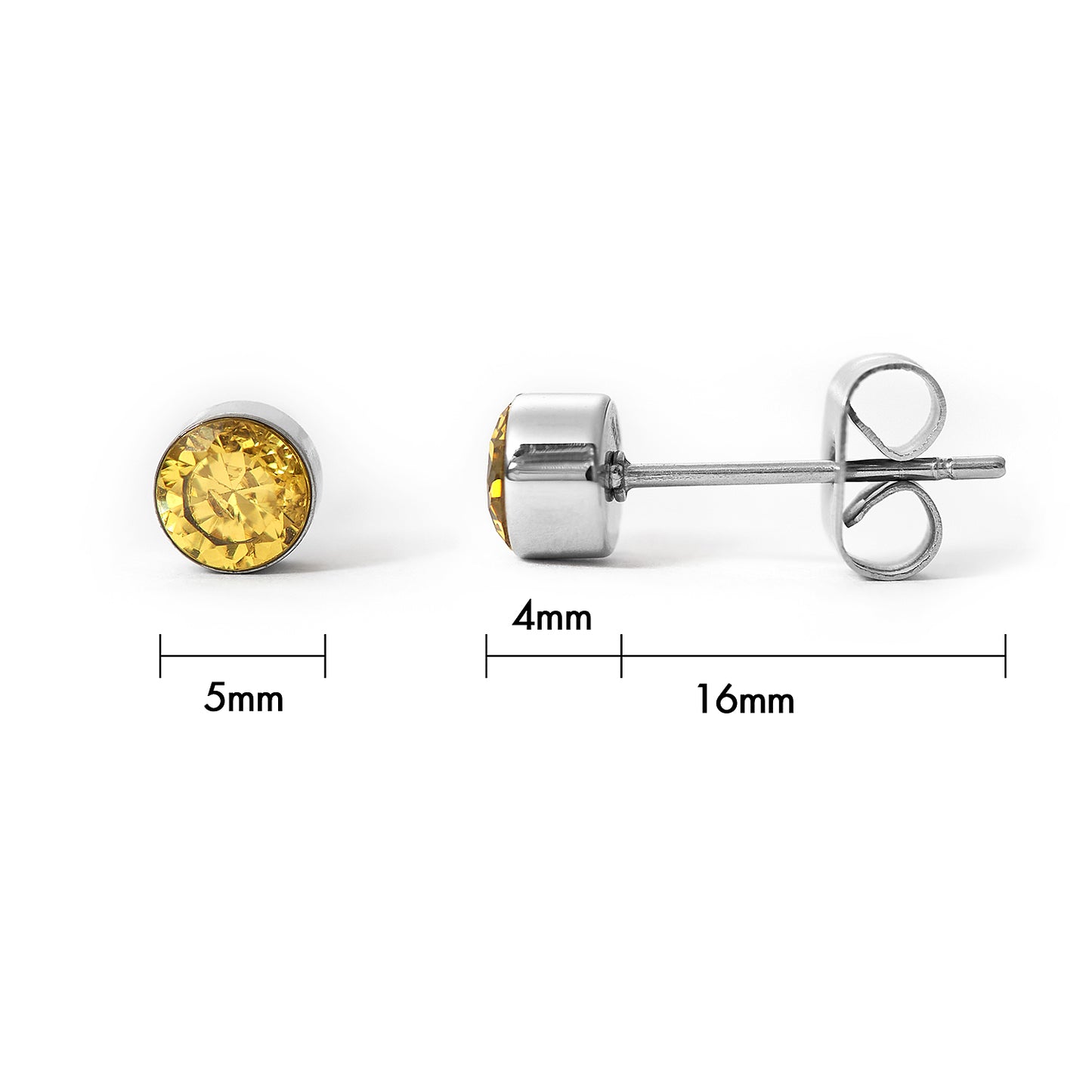 Stainless Steel 5mm Colorful Cubic Zirconia Round Ear Stick