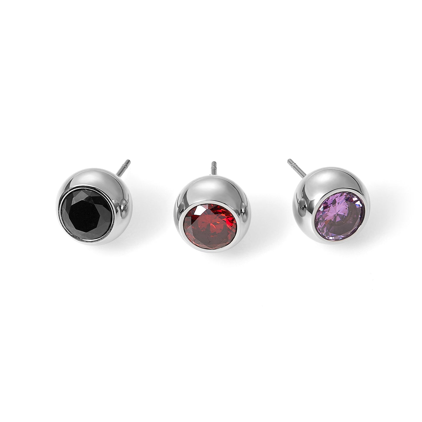 Women 7mm Colorful Cubic Zirconia Bezel Stud Earring in Stainless Steel