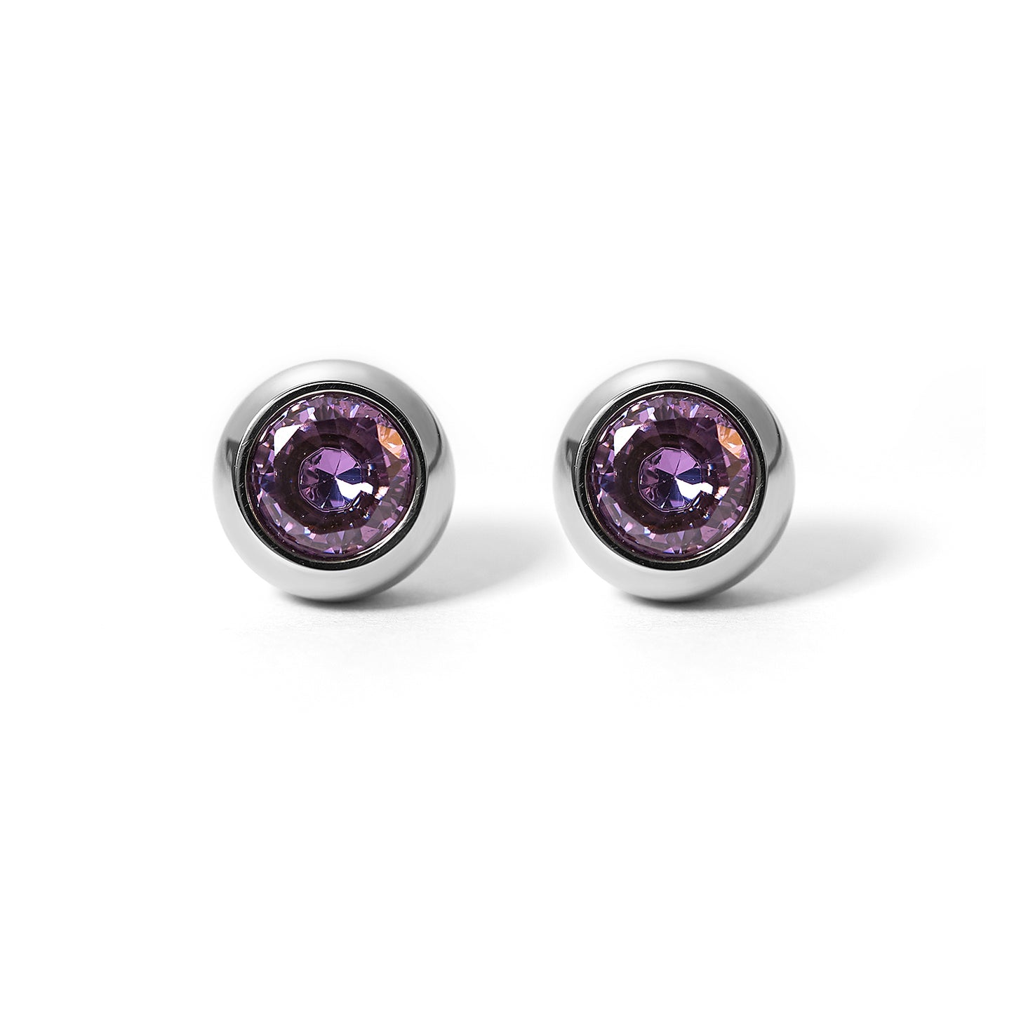 Women 7mm Colorful Cubic Zirconia Bezel Stud Earring in Stainless Steel