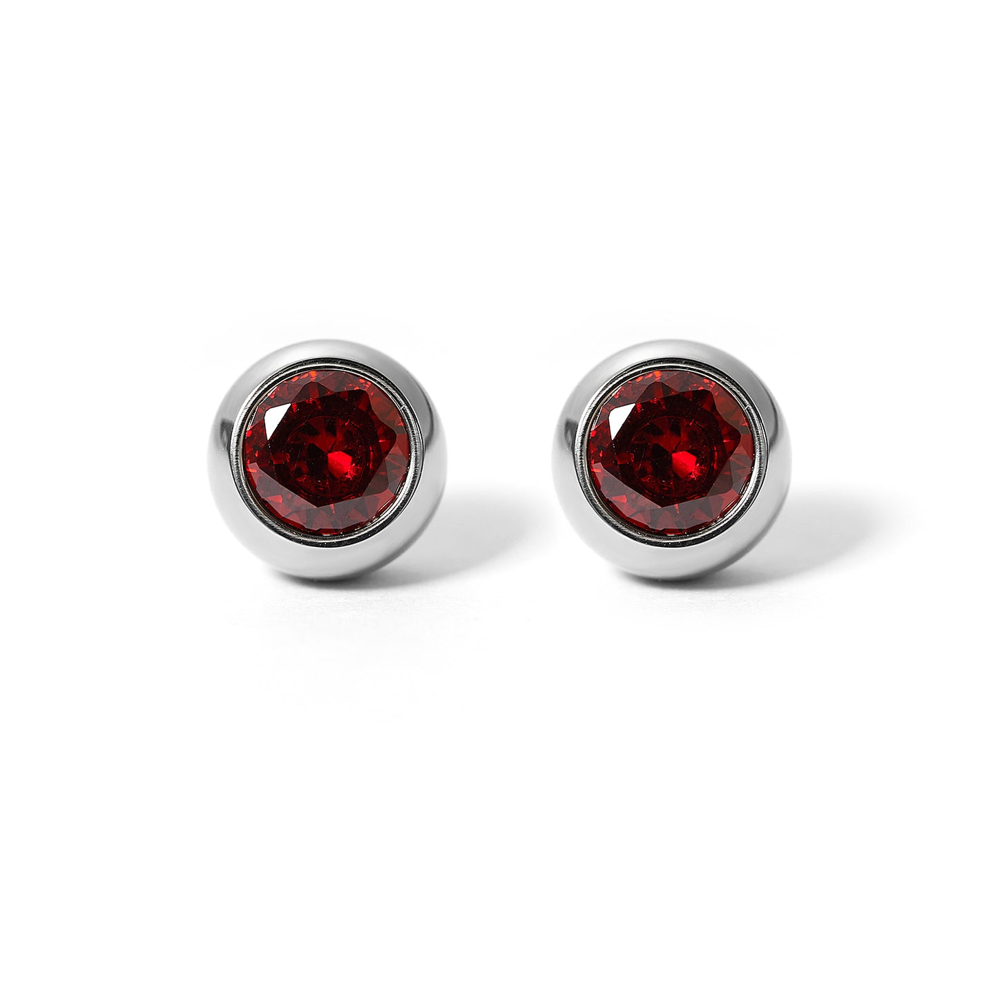 Women 7mm Colorful Cubic Zirconia Bezel Stud Earring in Stainless Steel