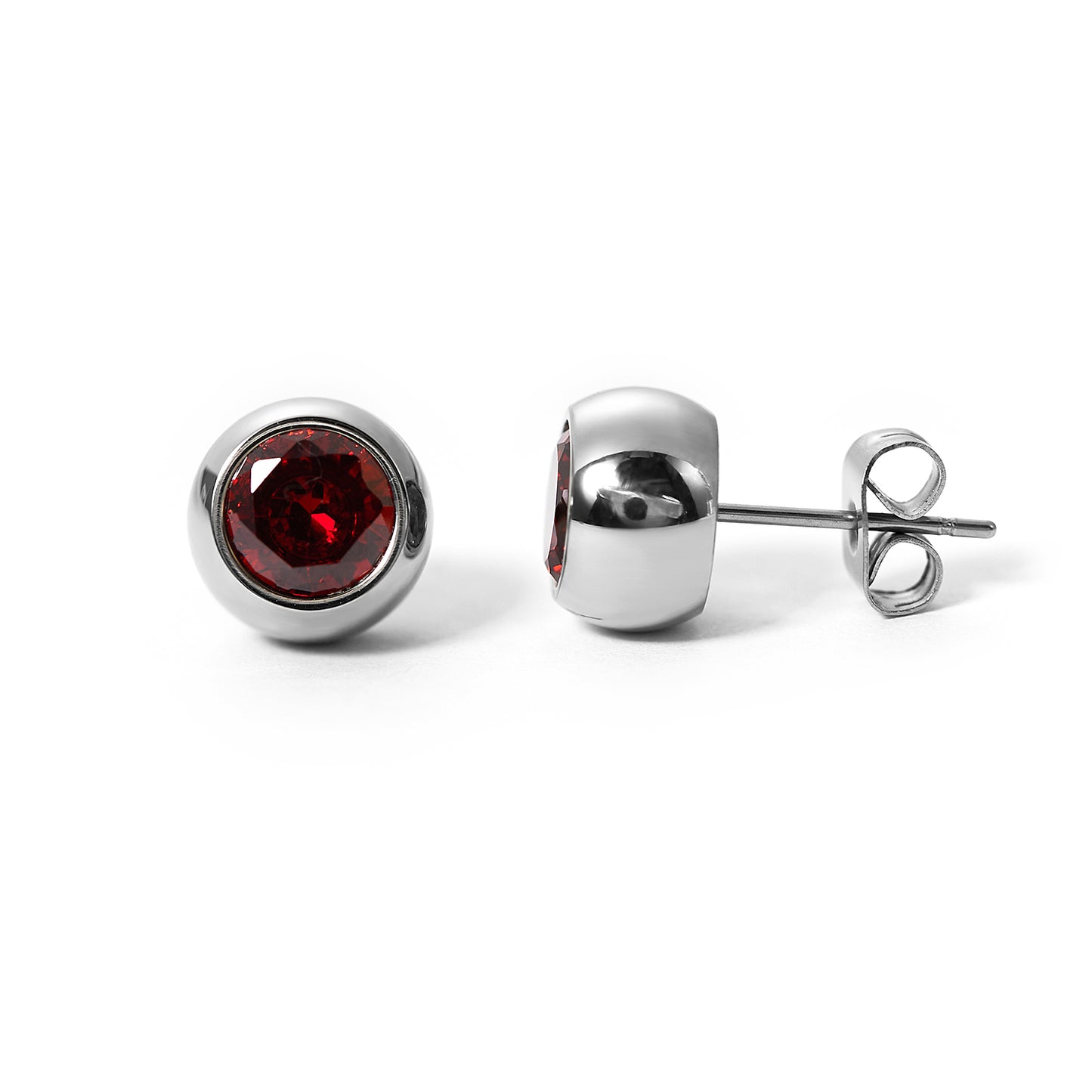 Women 7mm Colorful Cubic Zirconia Bezel Stud Earring in Stainless Steel