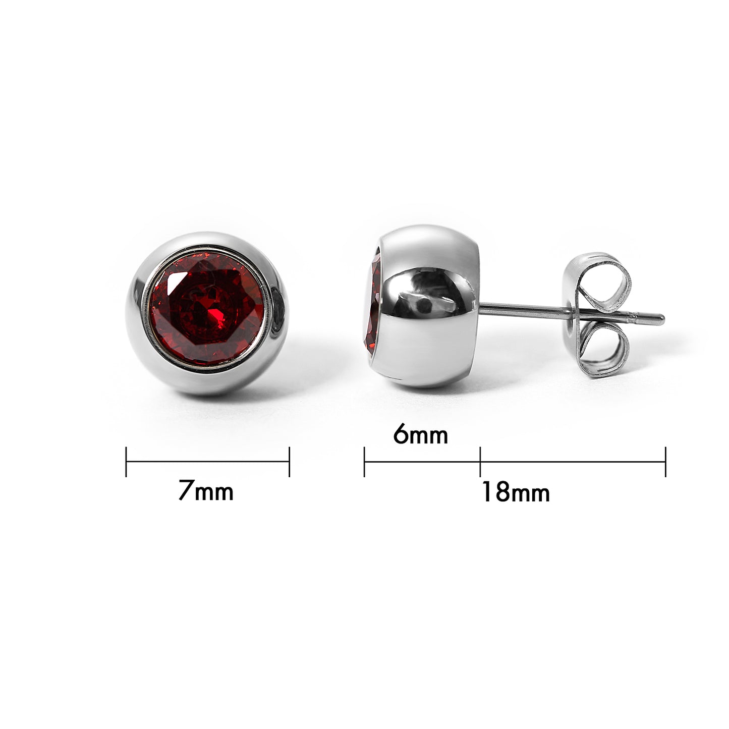 Women 7mm Colorful Cubic Zirconia Bezel Stud Earring in Stainless Steel