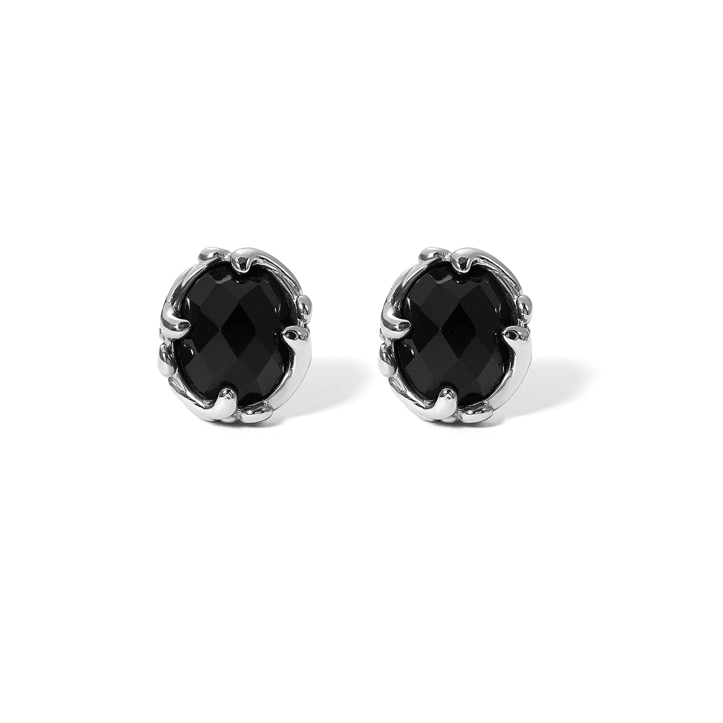 Vintage Unisex Black Diamond Solitaire Thai Stud Earrings in Stainless Steel