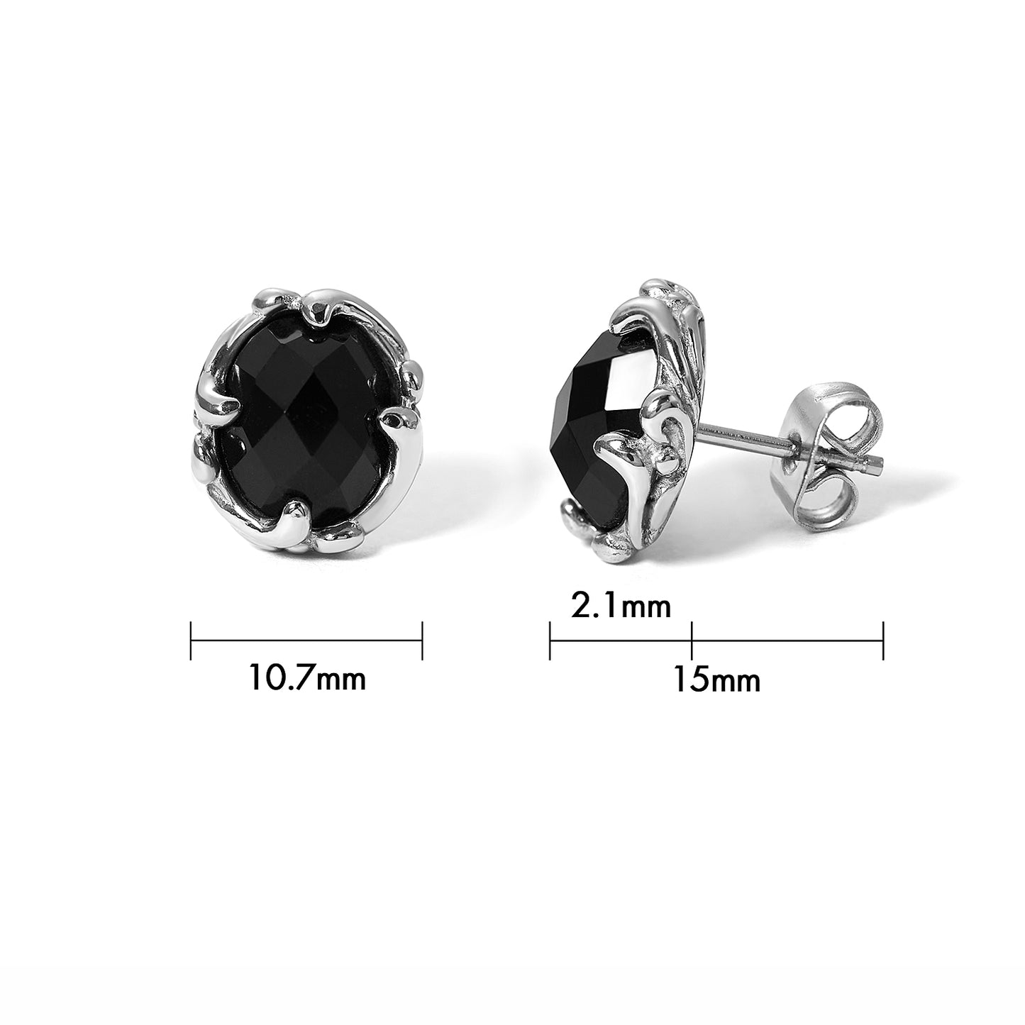 Vintage Unisex Black Diamond Solitaire Thai Stud Earrings in Stainless Steel