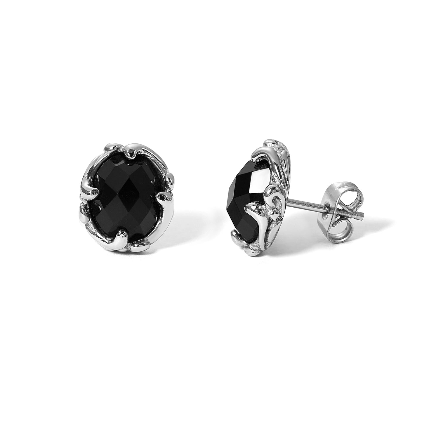 Vintage Unisex Black Diamond Solitaire Thai Stud Earrings in Stainless Steel