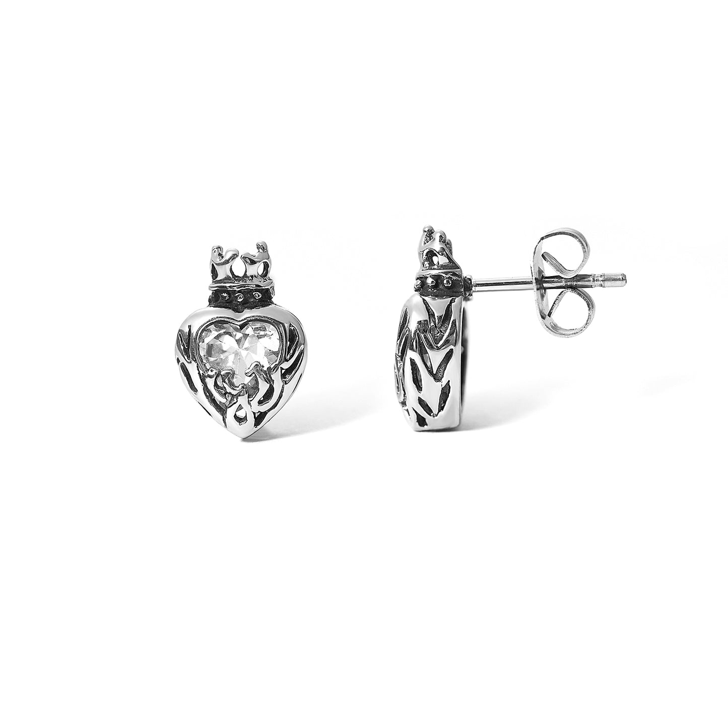 Vintage Unisex Thai Heart Shape Diamond Stud Earrings in Stainless Steel For Women
