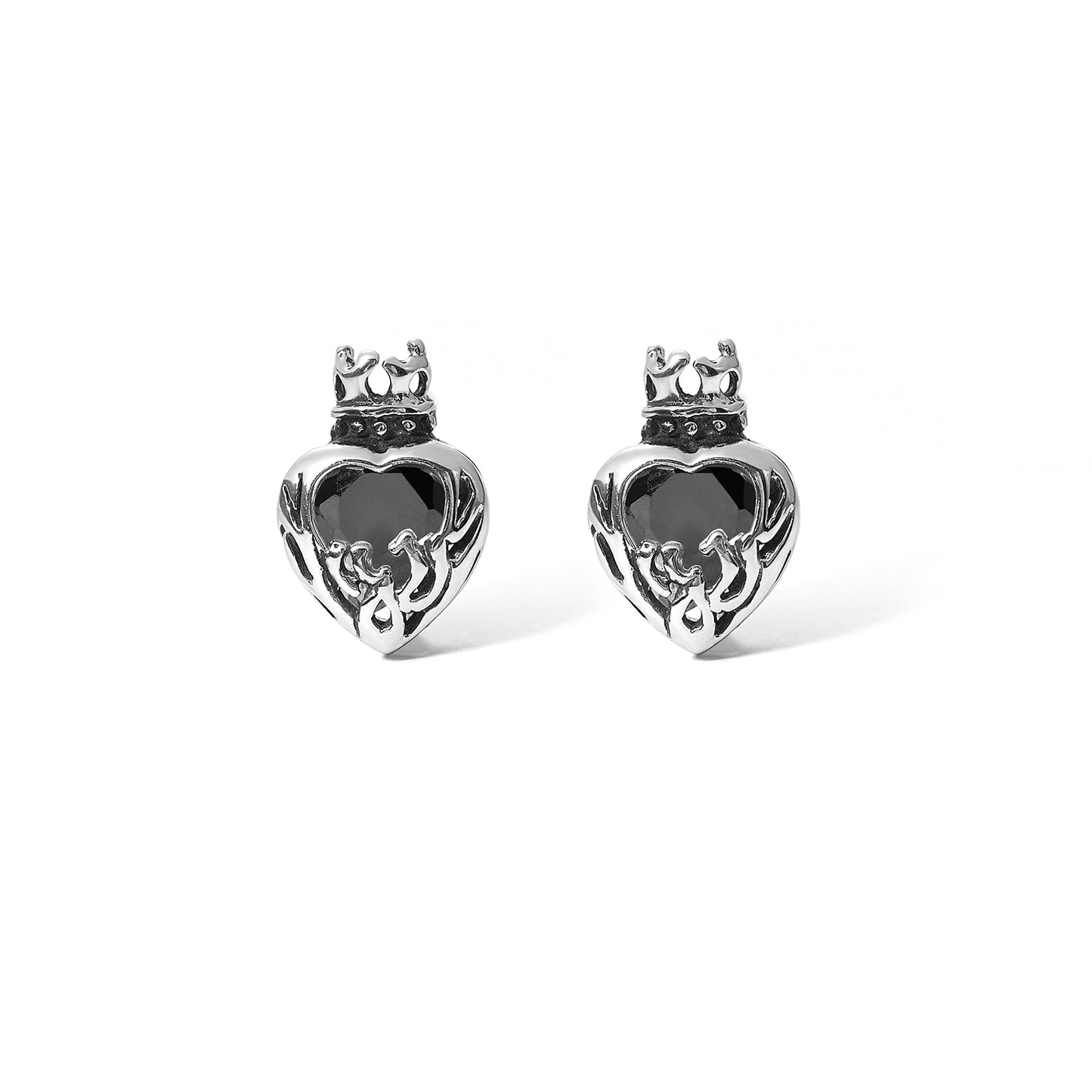 Vintage Unisex Thai Heart Shape Diamond Stud Earrings in Stainless Steel For Women