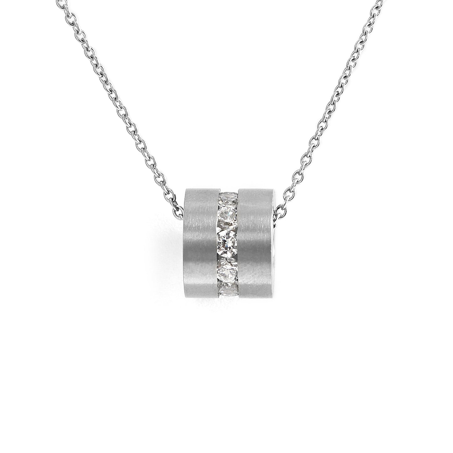 Titanium Steel Cylinder Pendant with Cubic Zirconia