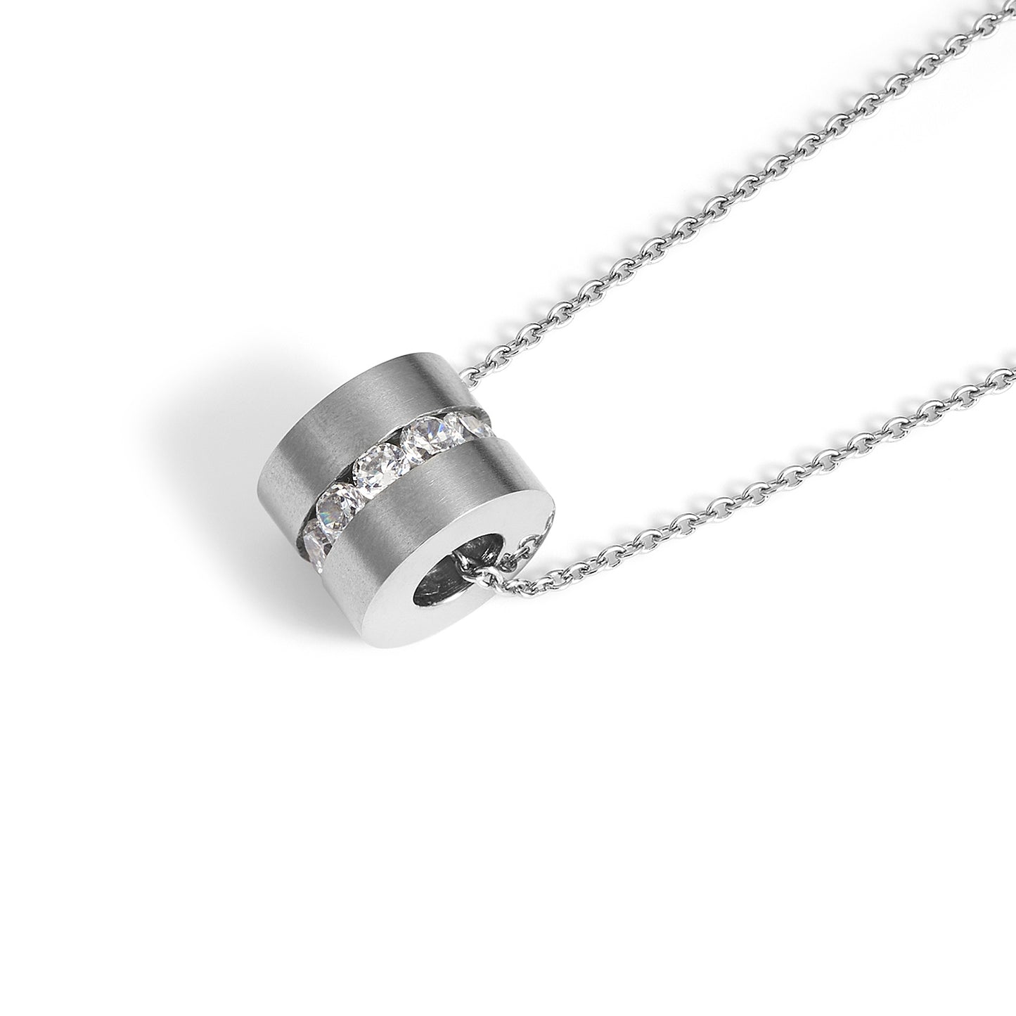 Titanium Steel Cylinder Pendant with Cubic Zirconia