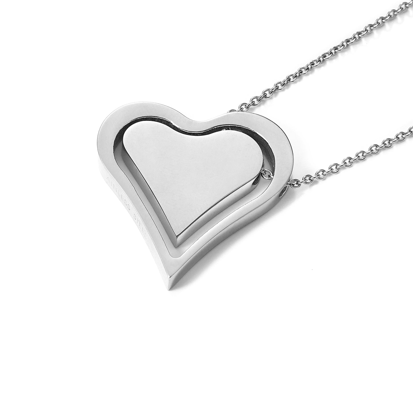 Double Open Heart Stainless Steel Pendant Necklace For Women