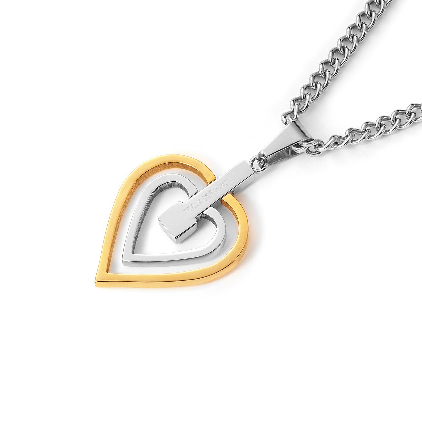 Double Open Heart Yellow and Silver pendant wiht necklace for women