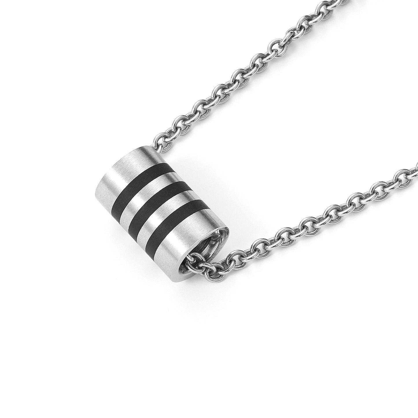 Stainless steel striped black and silver pendant