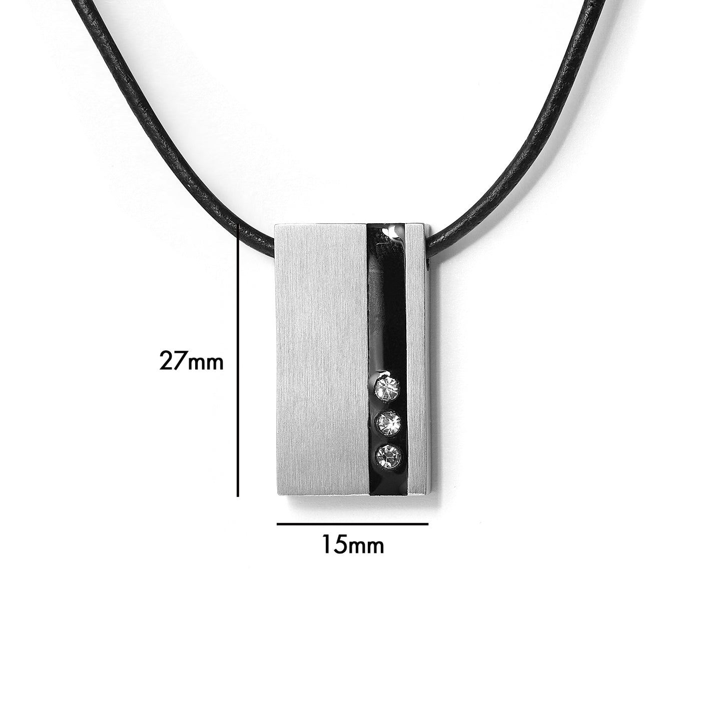 Stainless steel striped cubic zirconia pendant with necklace