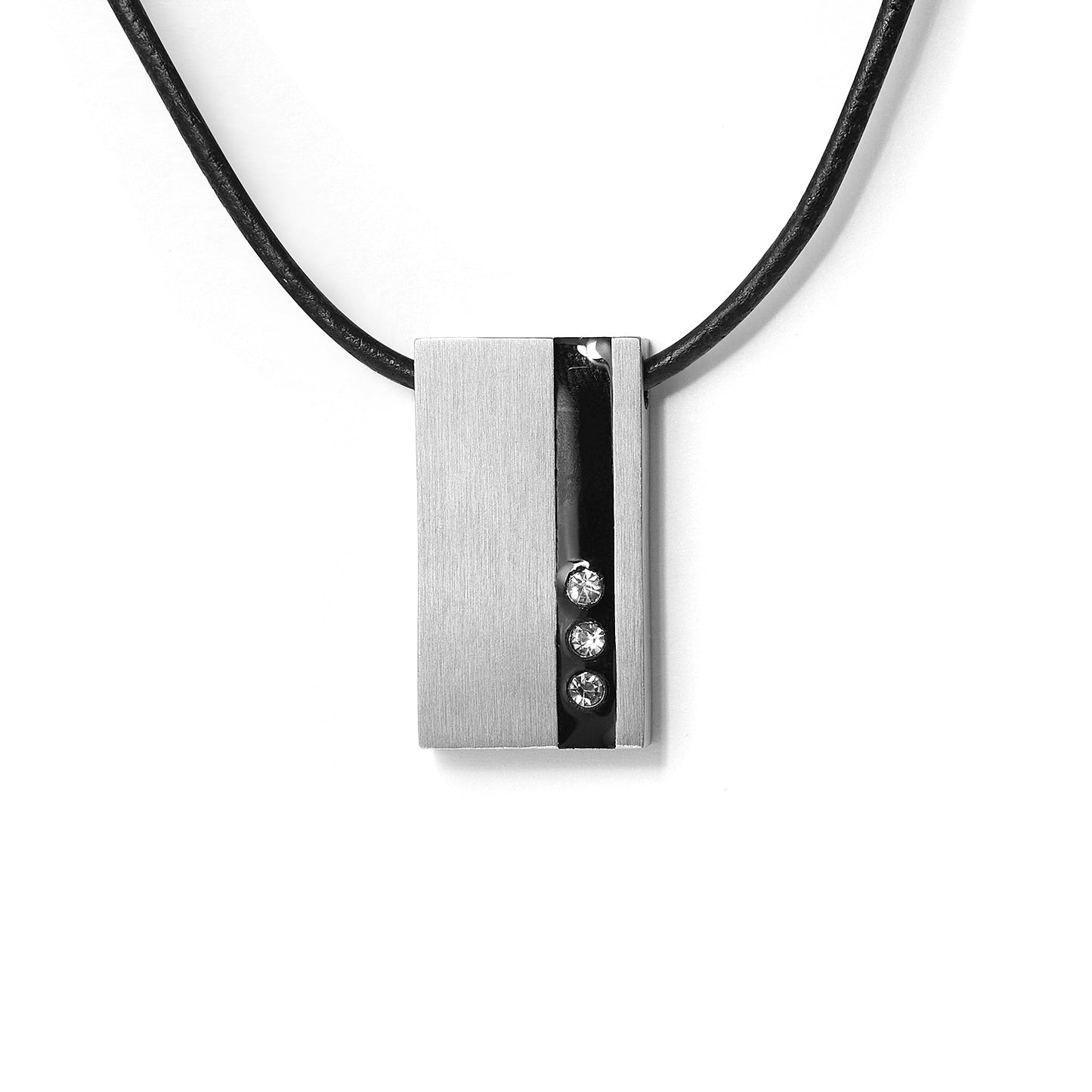 Stainless steel striped cubic zirconia pendant with necklace