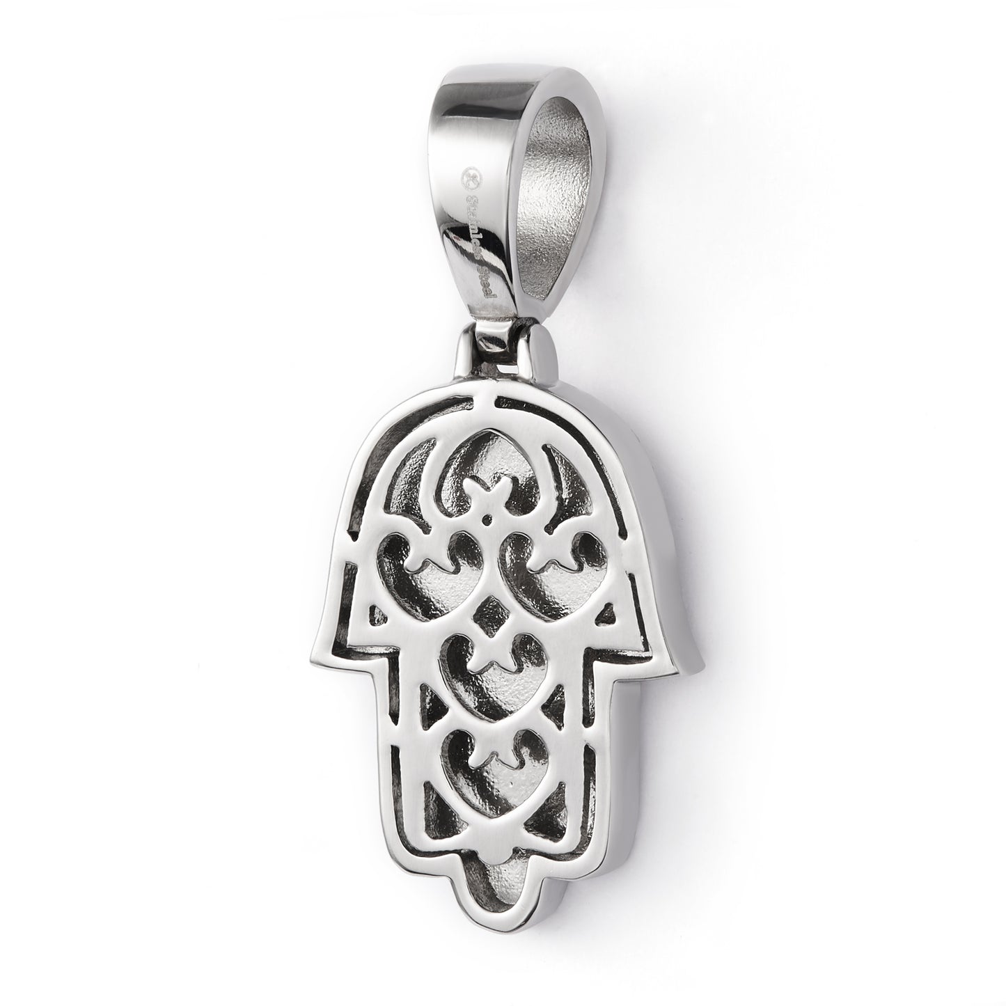 Stainless Steel Diamond Hamsa Hand Amulet Pendant