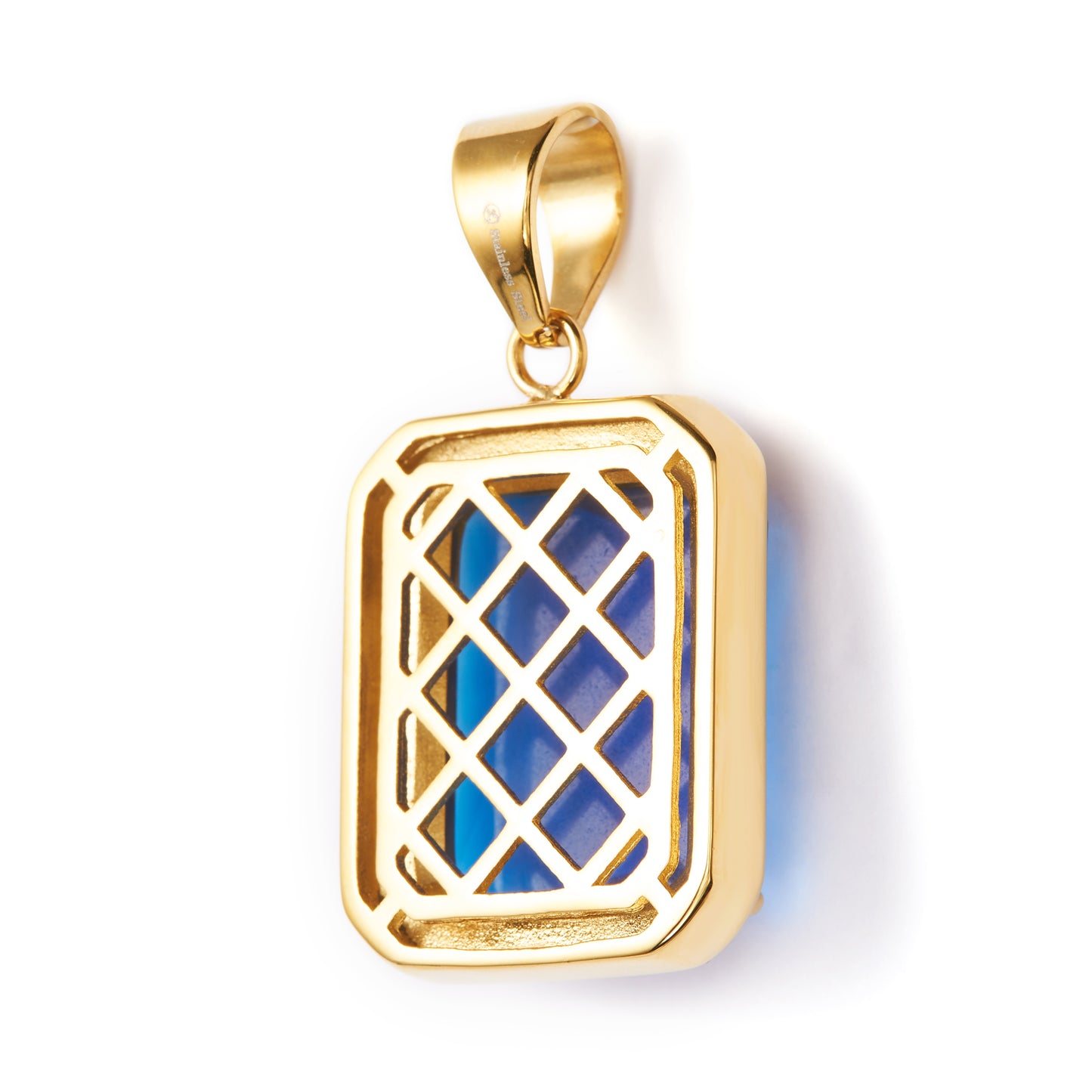 Customized Stainless Steel Rectangle Blue Rhinestone Pendant