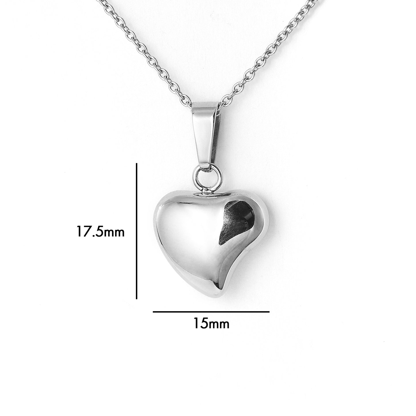 Stainless Steel Small Puffed Heart Pendant with Chain