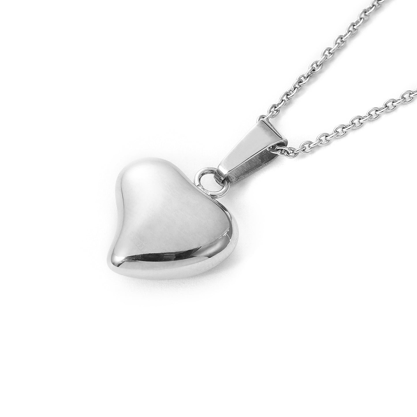 Stainless Steel Small Puffed Heart Pendant with Chain