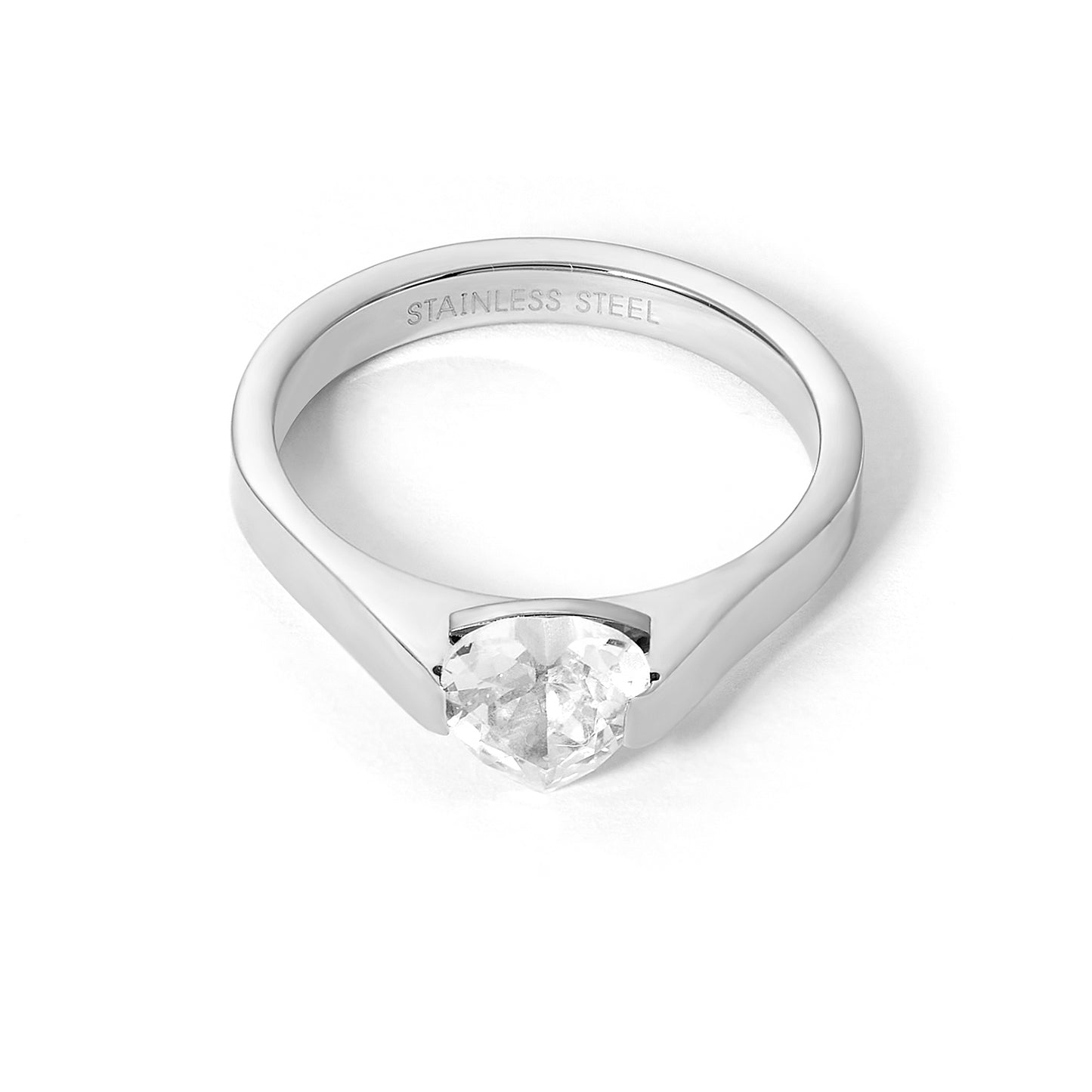 Anniversary Stainless Steel Heart Ring with Clear CZ