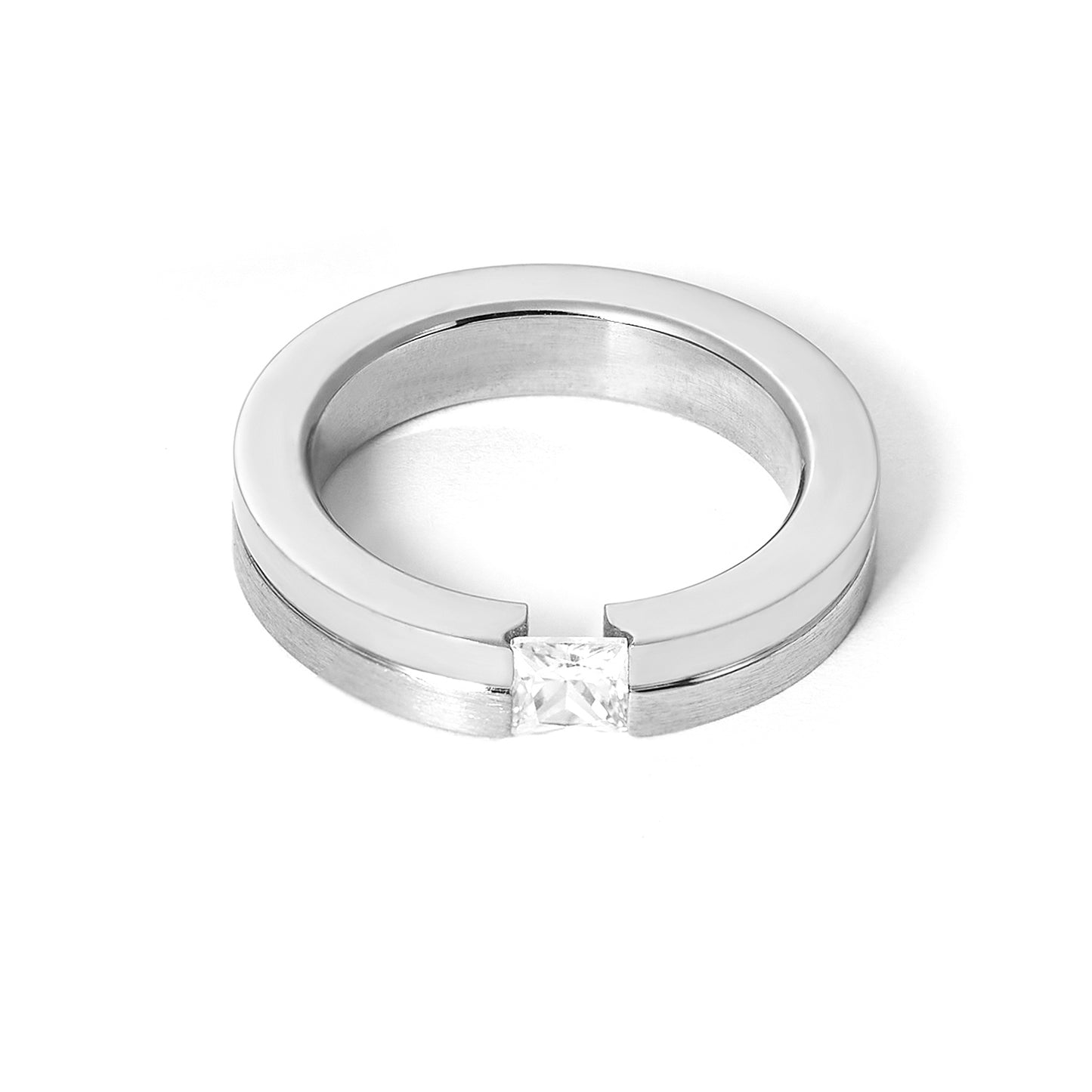 Princess Cut Solitaire Engagement Rings in Stainless Steel