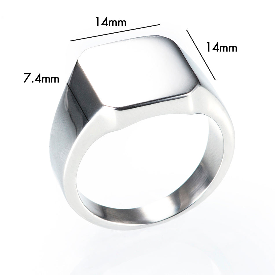 Stainless steel square face engravable signet ring