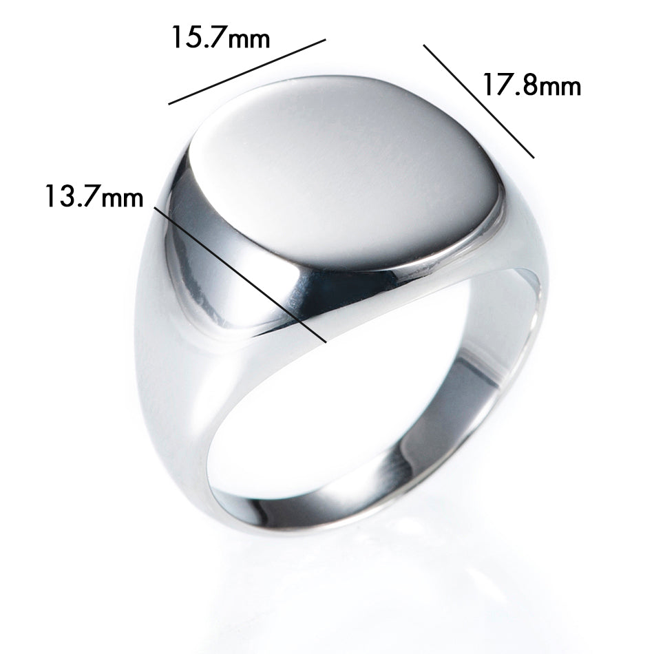 Stainless steel oval face engravable signet ring