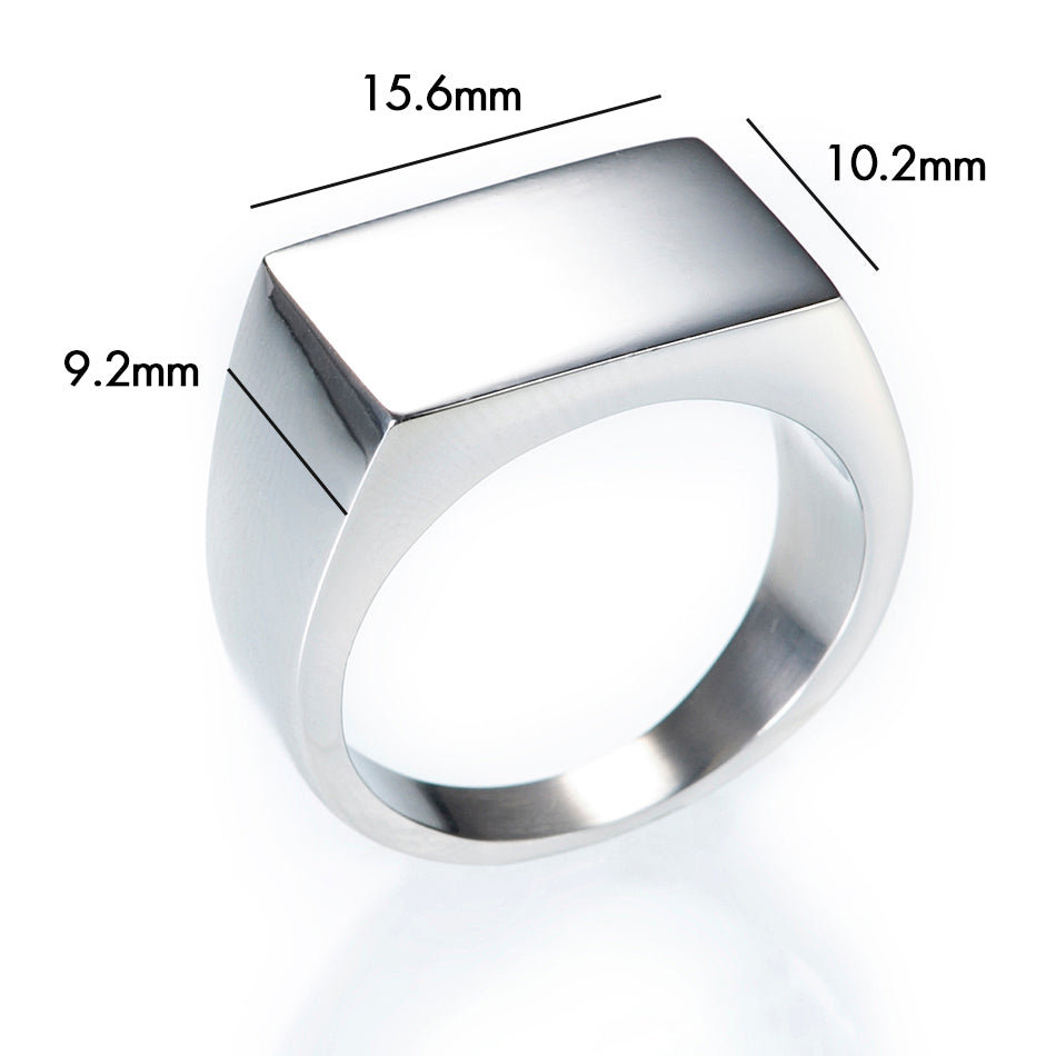 Stainless steel rectanglel face engravable signet ring