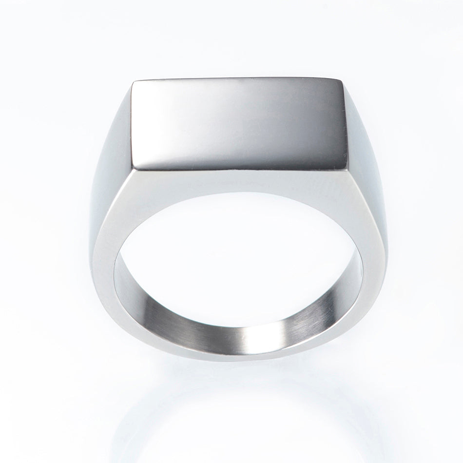 Stainless steel rectanglel face engravable signet ring