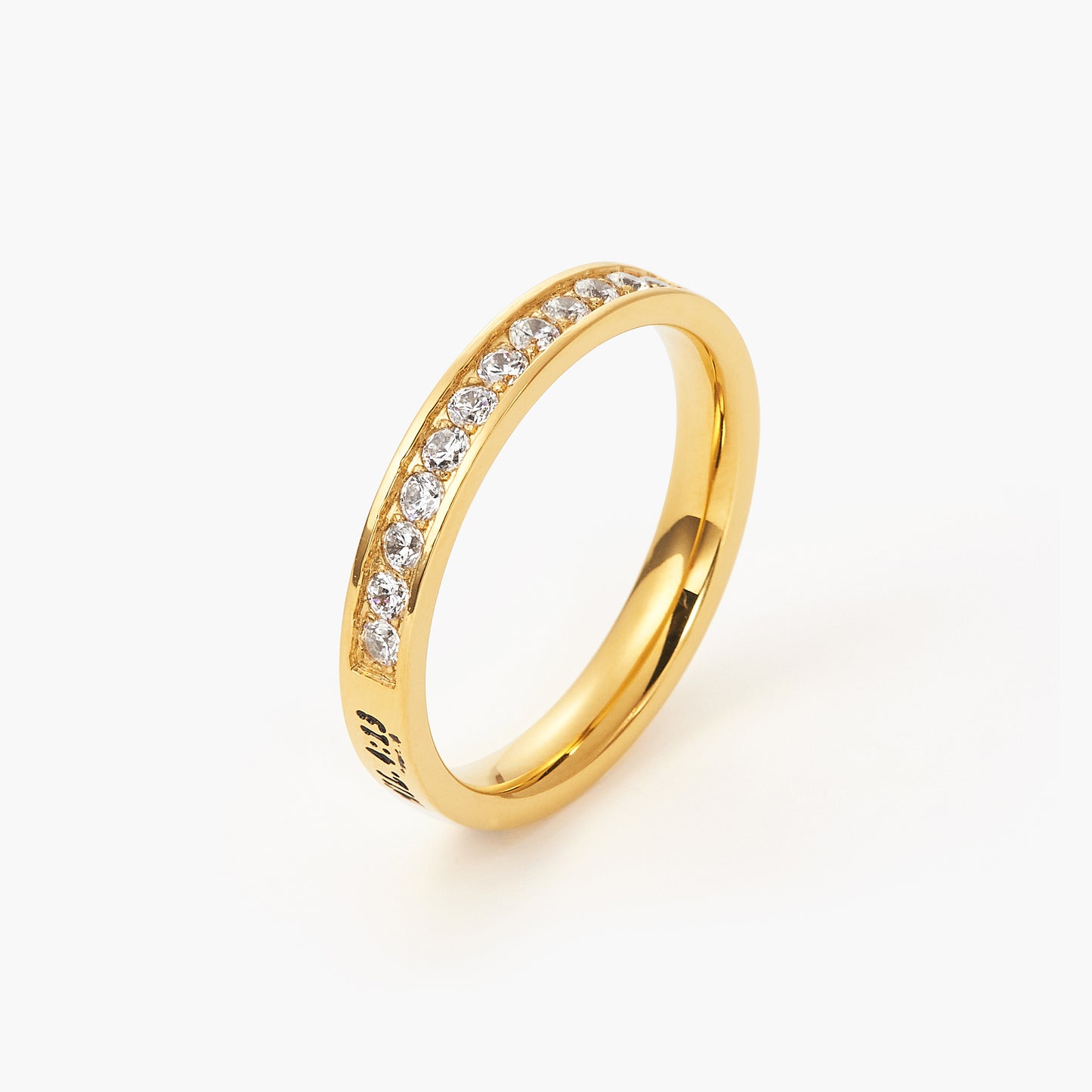 3MM Women's Goldtone Plated Stainless Steel  Eternity Ring, Wedding Band with Pave Set Cubic Zirconia