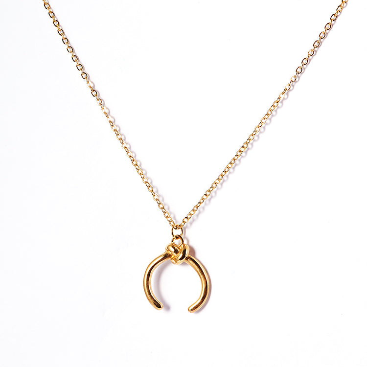 Knotted Crescent Crescent Moon Horn Pendant Necklace