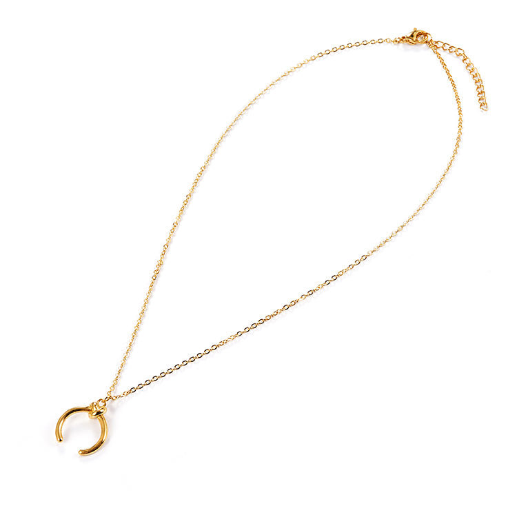 Knotted Crescent Crescent Moon Horn Pendant Necklace