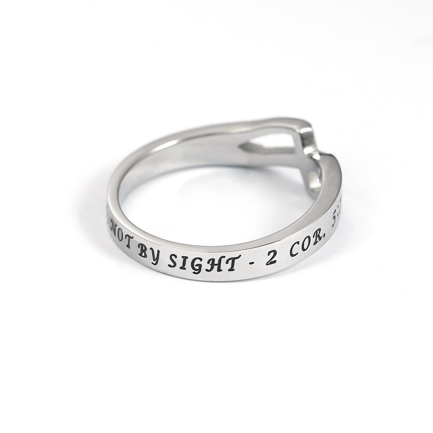 Corinthians 5:7 Walk By Faith Cross Stainless Steel Ring