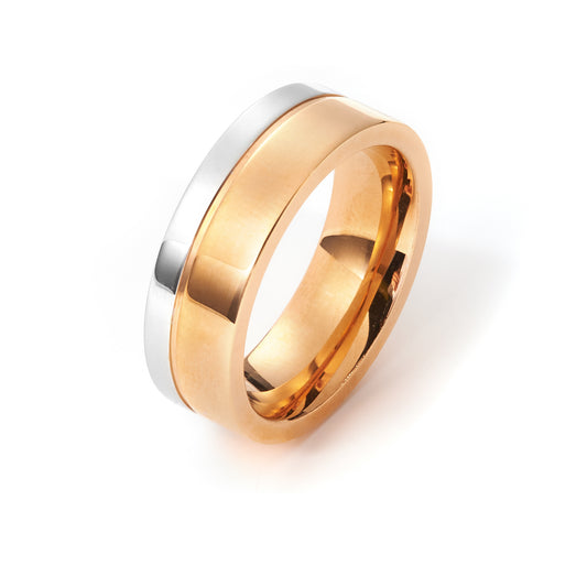 Platinum & Rose Gold Two Tone Comfort Fit Polished Ring Mens Wedding Band