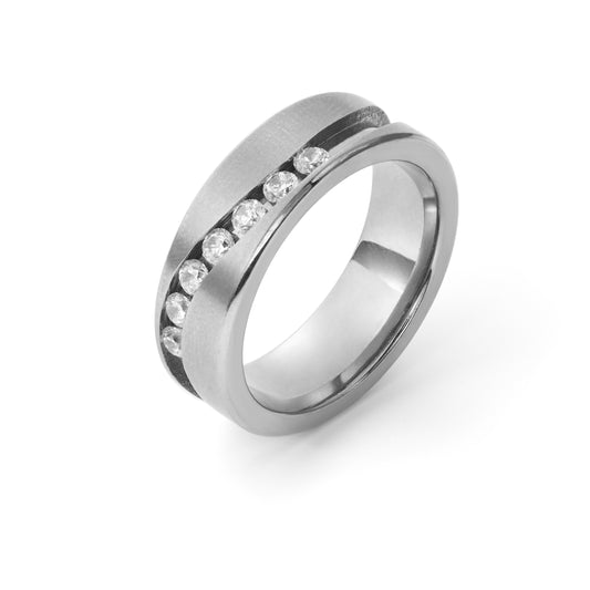 Men's Brushed Titanium 8mm Ring Moissanite Wedding Band