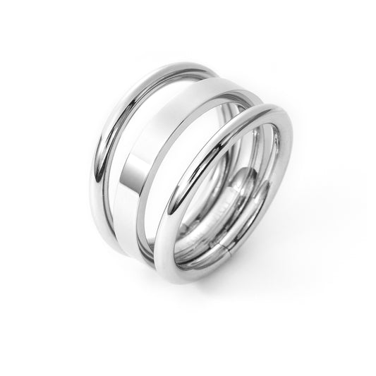 Classic Silver Plain Multi Cross Lines Wide Band Ring