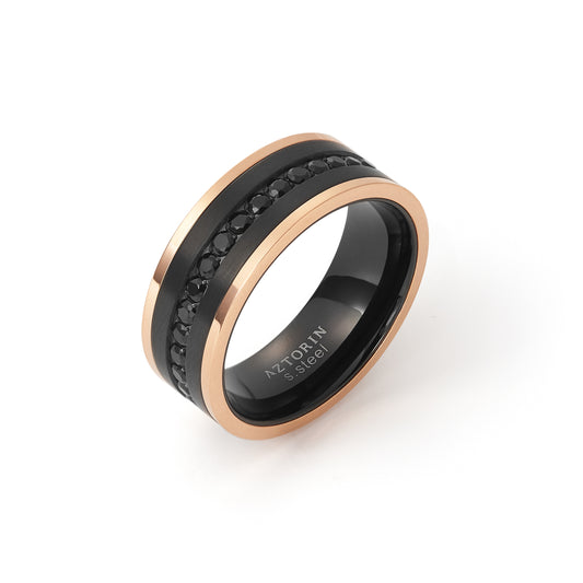 Metal Masters Men Tungsten Two-Tone Wedding Band Black Rosegold-tone Eternity Ring CZ Comfort-Fit