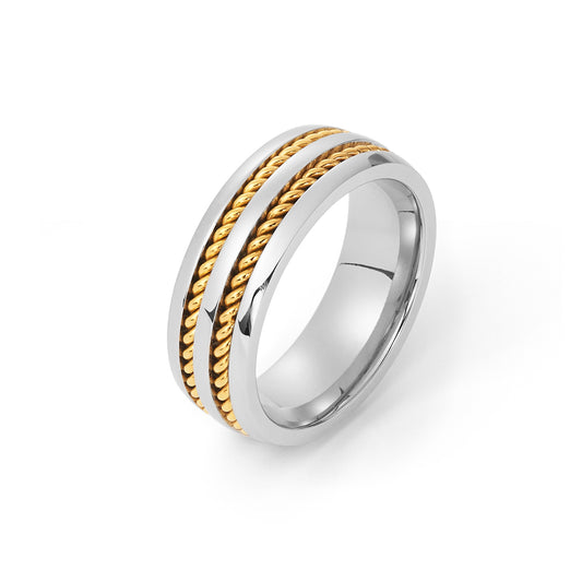 Stainless Steel Ring Black/Gold Wheat Shape Spinner Meditation Ring