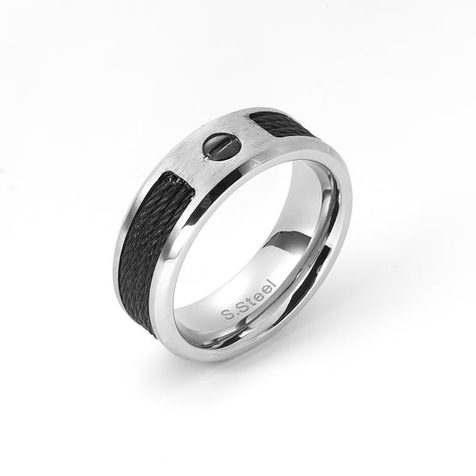 Black Diamond Tungsten Ring - 8mm Beveled Tungsten Carbide Wedding Ring with Black Carbon Fiber Inlay Anniversary Band