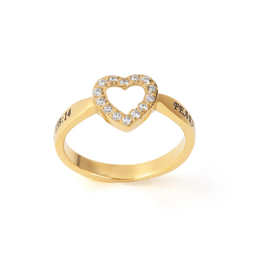 Stainless Steel Heart Ring with Cubic Zirconia