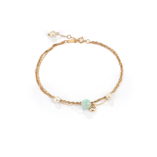 Mixed chain bracelet with pearl jade