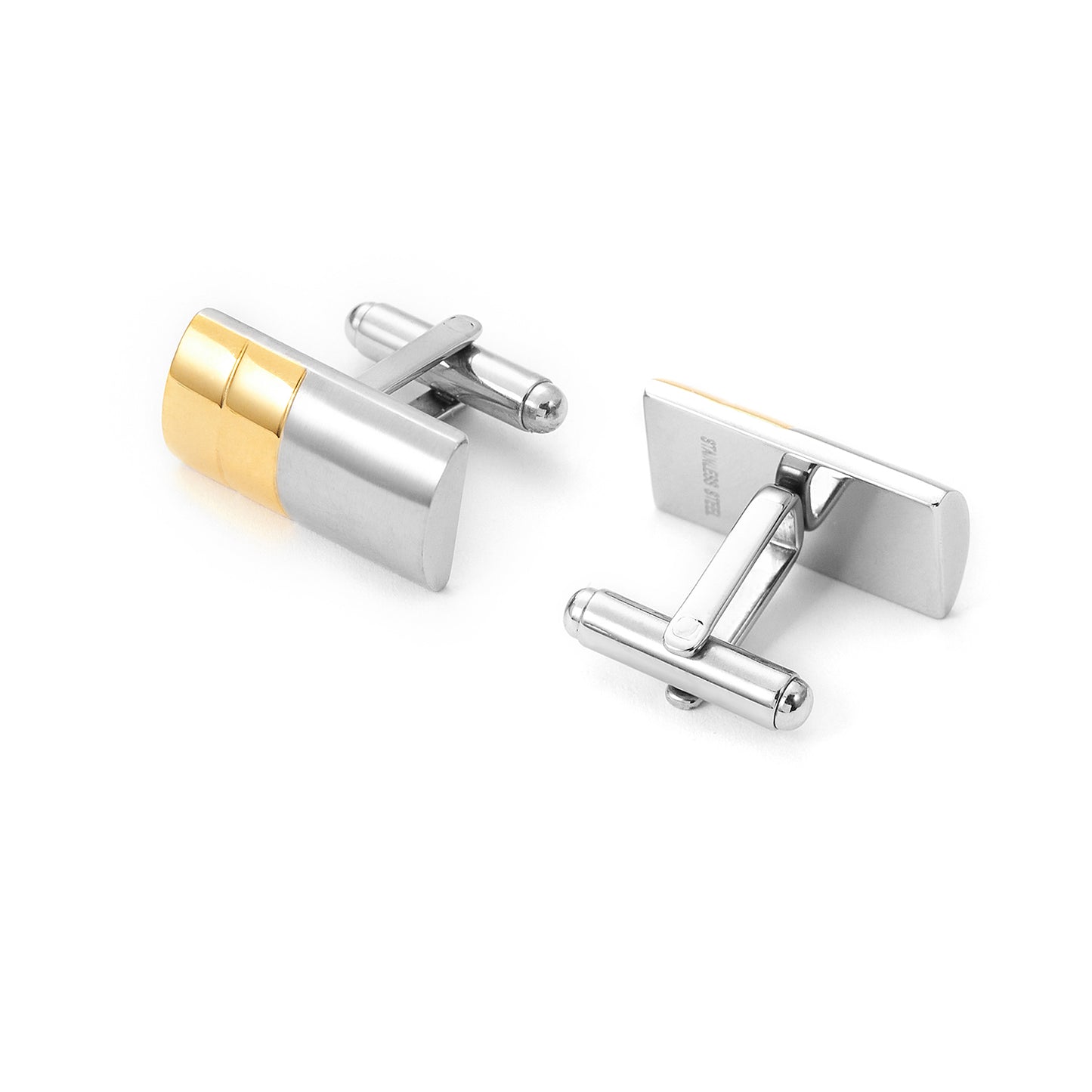 Men Stainless Steel Yellow and Silver Divided Cufflinks