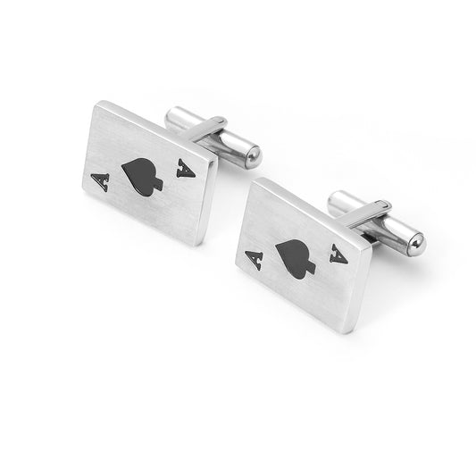 Stainless Steel Ace of Spades Playing Cards Poker Cufflinks with Presentation Box