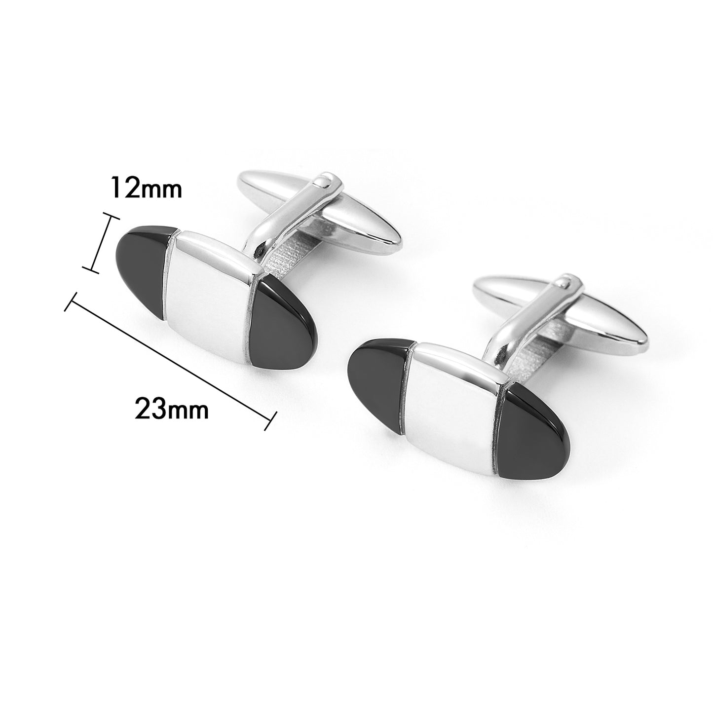 Stainless Steel Black & Silver Oval Cufflinks